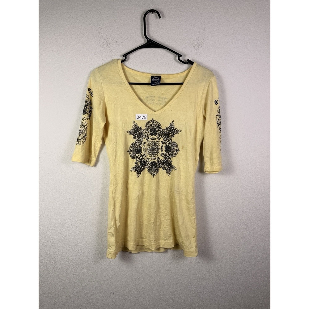 Vtg Sledge USA Shirt Womens M Affliction Style Embellished Fitted Graphic Y2K